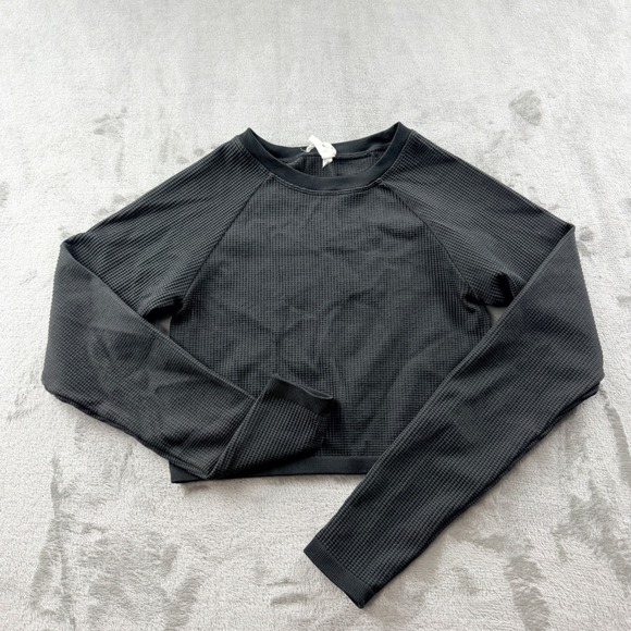 OFFLINE by Aerie Tops - OFFLINE by Aerie Women's Small Waffle Knit Cropped Long Sleeve Top Black
